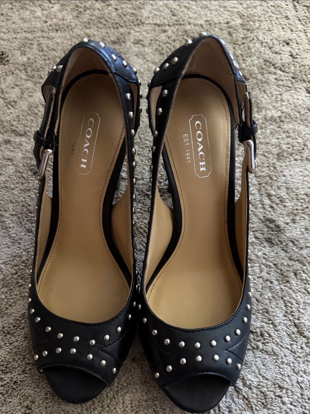 Coach Black Studded Peep-Toe Slingbacks
